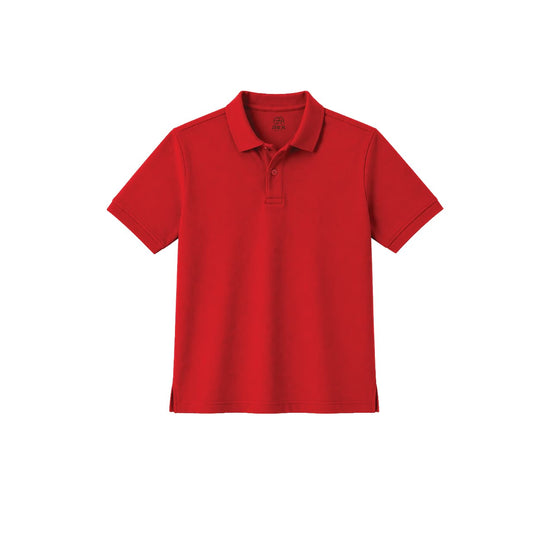 classic Unisex Red Polo with Ribbed Collar and smooth Cotton Finish.