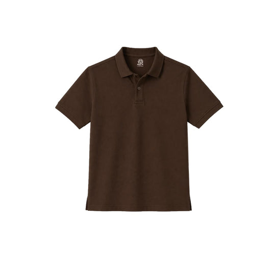 classic Unisex Brown Polo with Ribbed Collar and smooth Cotton Finish.